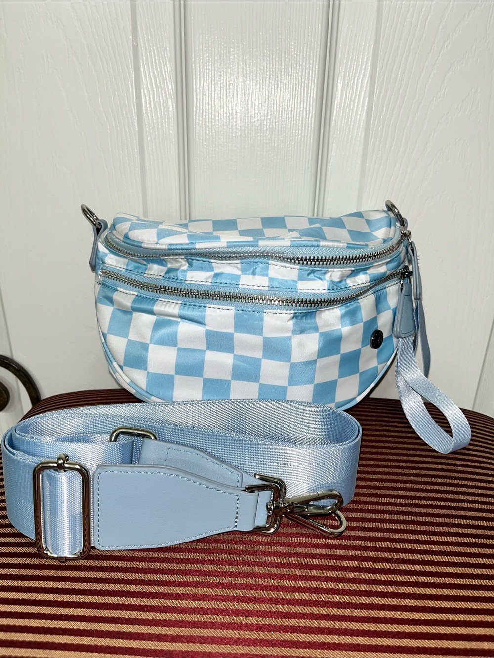 Lemon Drop Shop Mini Blue Checkered Crossbody Bum Bag